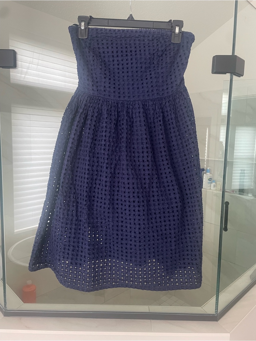 Strapless Navy Eyelet Mini Dress